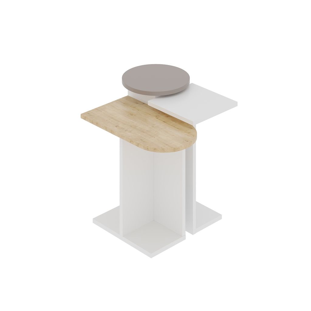Lerakóasztal, fehér, tölgy színű, szürkésbarna - THEO - Butopêa